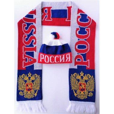 Комплект(шапка, шарф)7303/ бел.син.красный цвет триколор Комплект(шапка, шарф)7303/ бел.син.красный цвет триколор