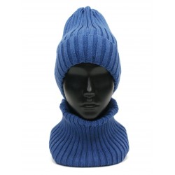 Шапка вязаная с подкладом, размер 56-58, индиго