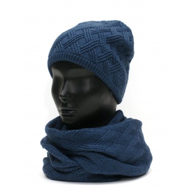 Шапка связанная фактурной вязкой, подростковая, индиго Шапка связанная фактурной вязкой, подростковая, индиго