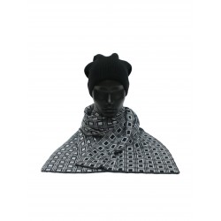 Шарф вязанный, черный светло-серый